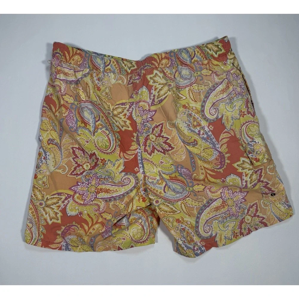 Polo Ralph Lauren Mens XL Paisley Swim Trunks Orange Yellow Floral Pattern